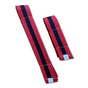 Two folded Running Hydration Belts with black vertical stripes, secured by rubber bands and displayed on a white background. Each belt features a small white label.