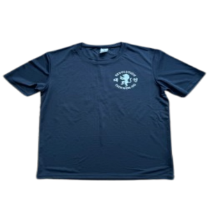 The Wotton Tae Kwon Do T Shirt is a plain dark blue short-sleeve tee with a small white circular logo and text on the left chest, shown on a white background.