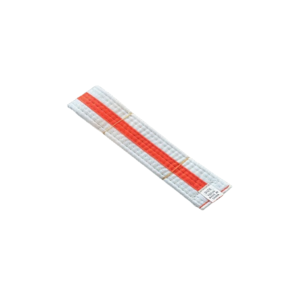 A Running Hydration Belt with two parallel orange stripes running lengthwise, folded neatly on a white background. A small label is attached to one end of the belt.
